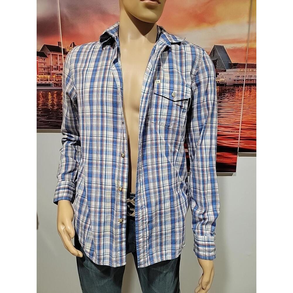 Salt Valley Western Button Down Blue Plaid Size S Men's Shirt #C